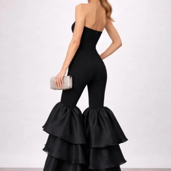 Strapless Black Ruffle Leg Jumpsuit - Picture 2 of 3